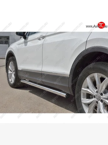  Защита порогов (Ø63 мм, секции) SLITKOFF (Вариант 2 (пластиковые заглушки)) Volkswagen Tiguan  Mk2 (2016-2020) дорестайлинг