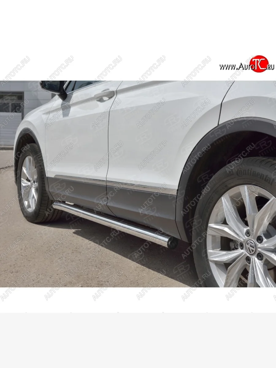  Защита порогов (Ø63 мм, секции) SLITKOFF  Volkswagen Tiguan (2016-2020) Mk2 (Вариант 2 (пластиковые заглушки))  с доставкой в г. Керчь