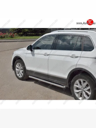 Защита порогов из круглой трубы диаметром 63 мм SLITKOFF v3 Volkswagen Tiguan Mk2 дорестайлинг (2016-2020)