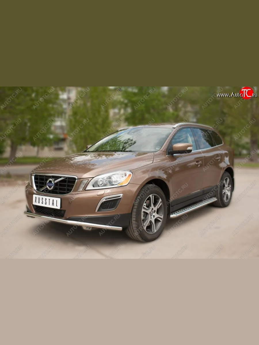 Широкая защита порогов с трубой d42 мм SLITKOFF v2 Volvo XC60  дорестайлинг (2008-2013)  в Керчи Республика Крым