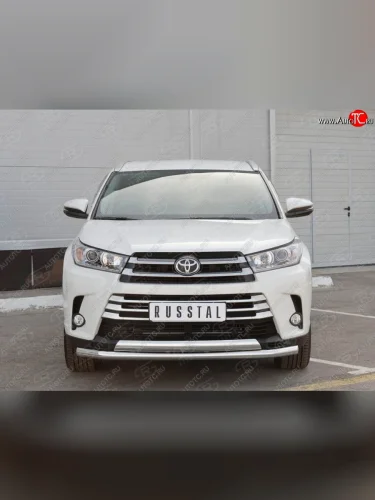 Защита переднего бампера (2 трубы Ø63 и 75х42 мм, нержавейка) Russtal Toyota Highlander XU50 дорестайлинг (2013-2017)