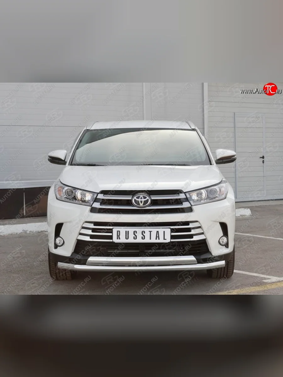 Защита переднего бампера (2 трубы Ø63 и 75х42 мм, нержавейка) Russtal Toyota Highlander XU50 дорестайлинг (2013-2017)  в Керчи Республика Крым