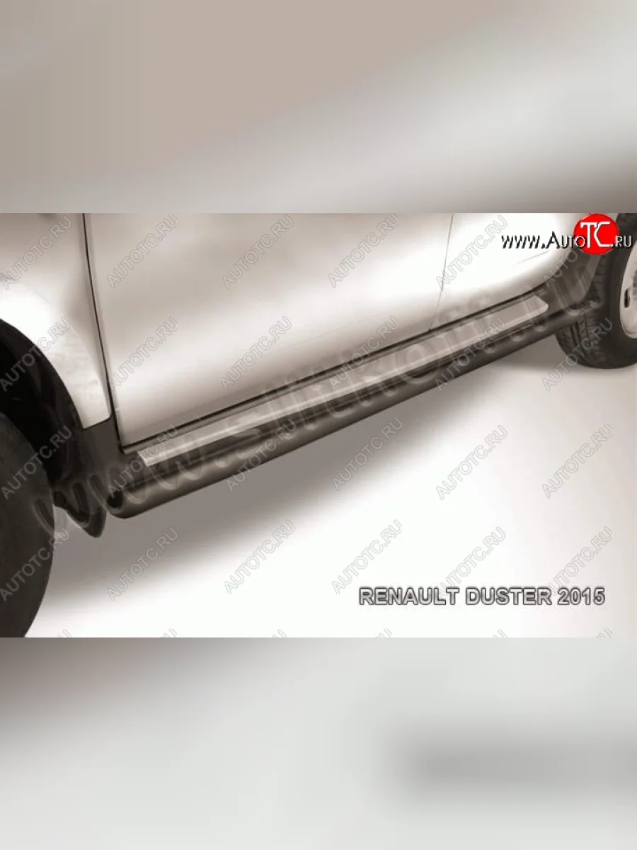 Защита порогов Slitkoff Renault Duster HS рестайлинг (2015-2021) (Цвет: серебристый)  в Самаре Самарской области