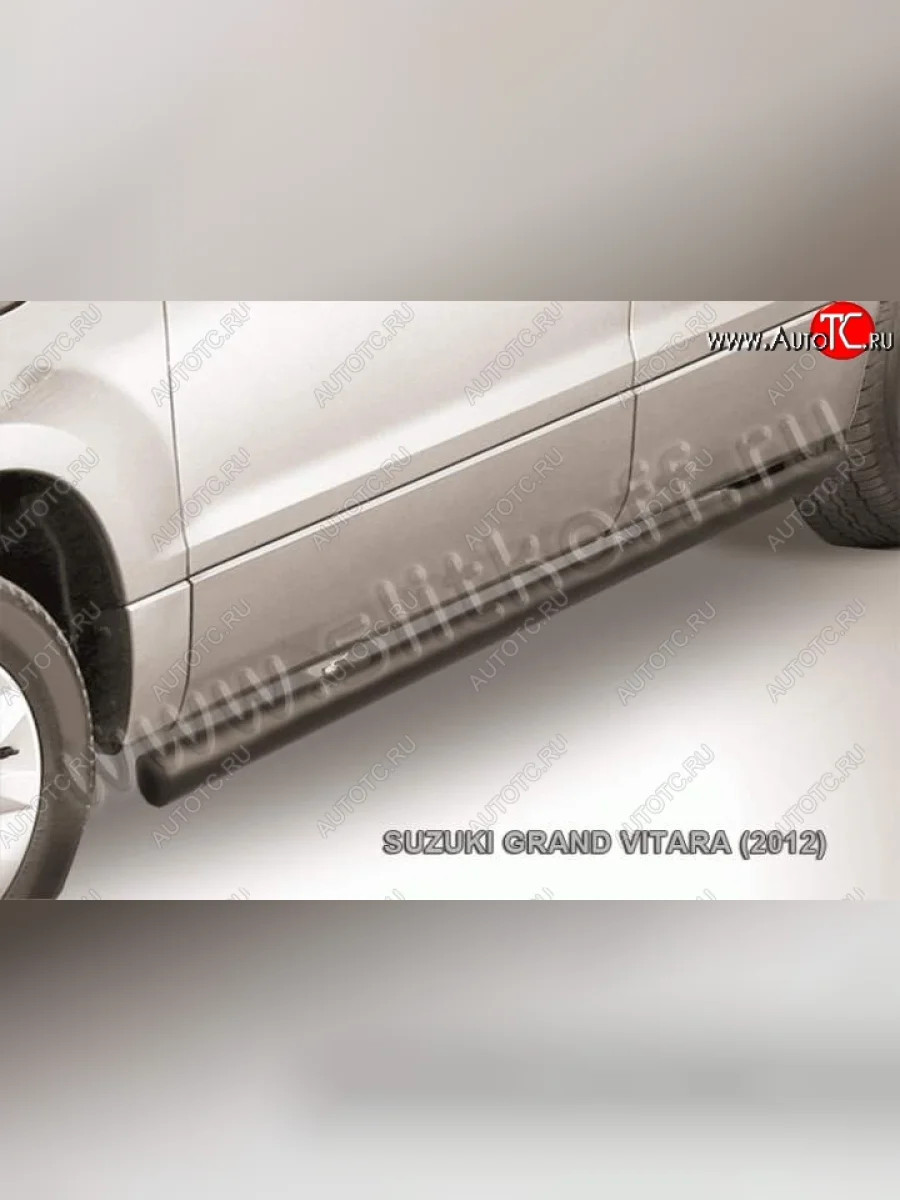 Защита порогов Slitkoff Suzuki Grand Vitara JT 5 дверей 2-ой рестайлинг (2012-2016) (Цвет: серебристый)  в Воронеже Воронежской области