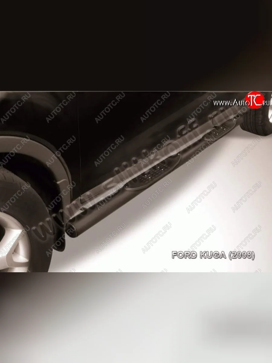 Защита порогов d76 Slitkoff (труба, с поступями)  Ford Kuga (2008-2013) 1 (Цвет: серебристый)  в Самаре Самарской области