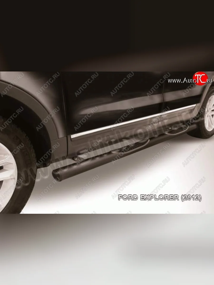 Защита порогов d76 Slitkoff (с поступью)  Ford Explorer (2010-2016) U502 (Цвет: серебристый)  в Самаре Самарской области