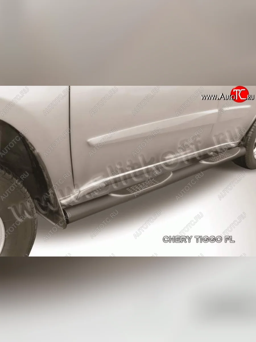 Защита порогов из труб d76 Slitkoff Chery Tiggo T11 рестайлинг (2013-2016) (Цвет: серебристый)  в Перми Пермском крае