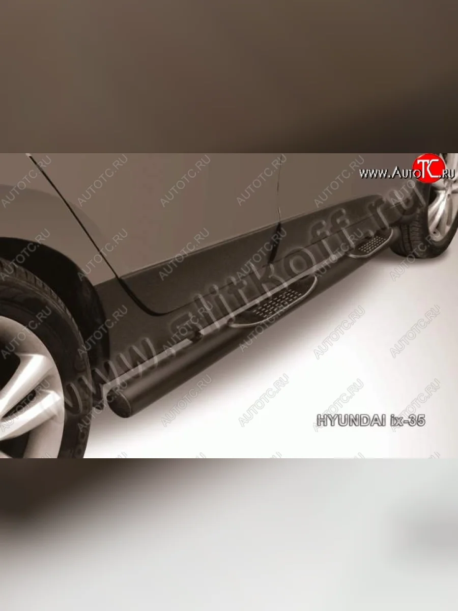 Защита порогов из трубы d76 Slitkoff (с проступью) Hyundai IX35 LM дорестайлинг (2009-2013) (Цвет: серебристый)  в Керчи Республика Крым