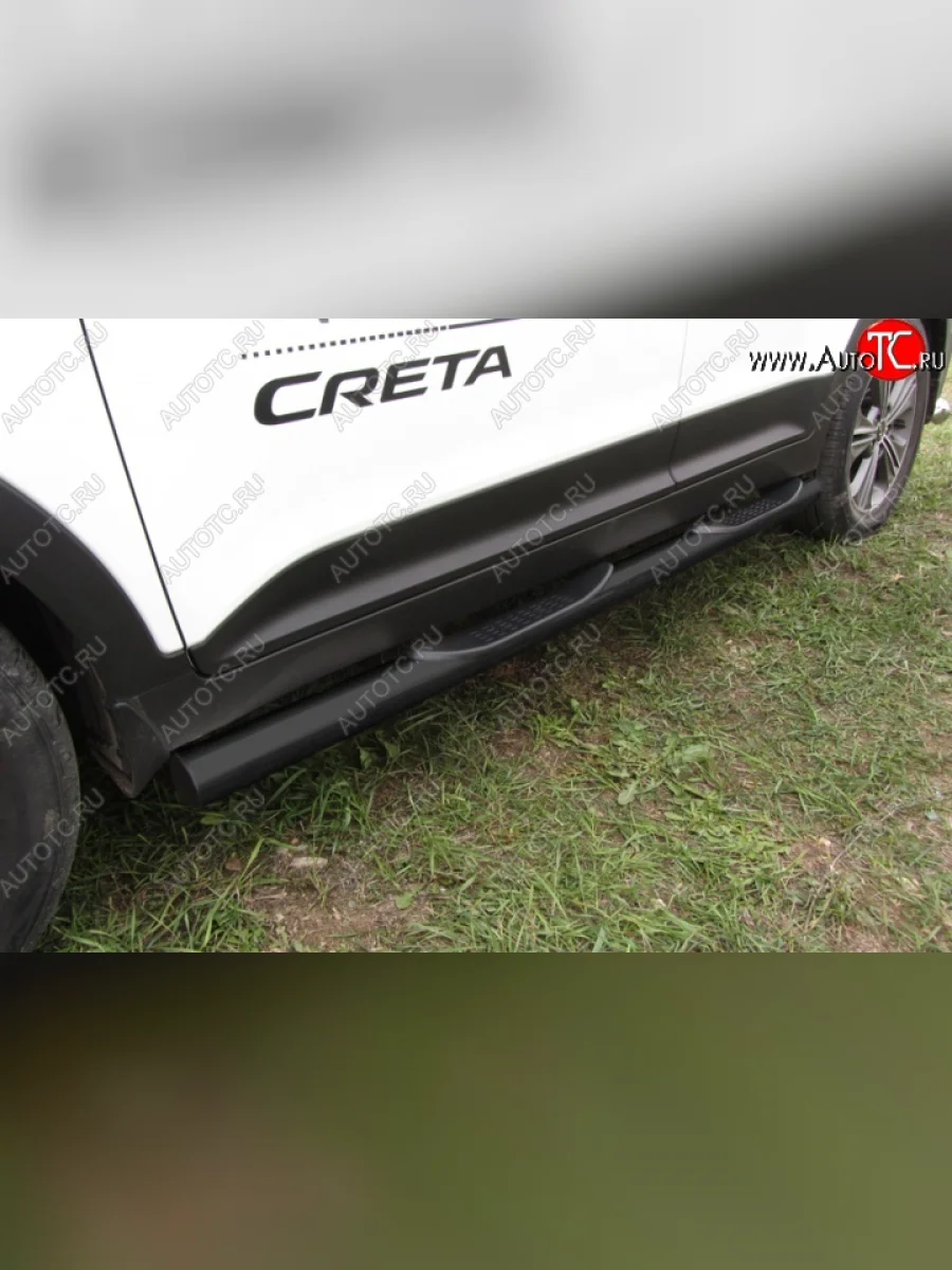 Защита порогов из труб d76 Slitkoff (с проступью) Hyundai Creta GS дорестайлинг (2015-2019) (Цвет: серебристый)  в Керчи Республика Крым