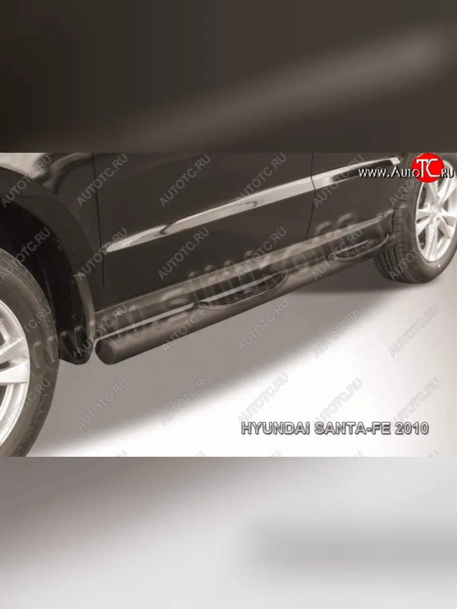 Защита порогов из трубы d76 Slitkoff (с проступью) Hyundai Santa Fe CM рестайлинг (2009-2012) (Цвет: серебристый)  в Керчи Республика Крым