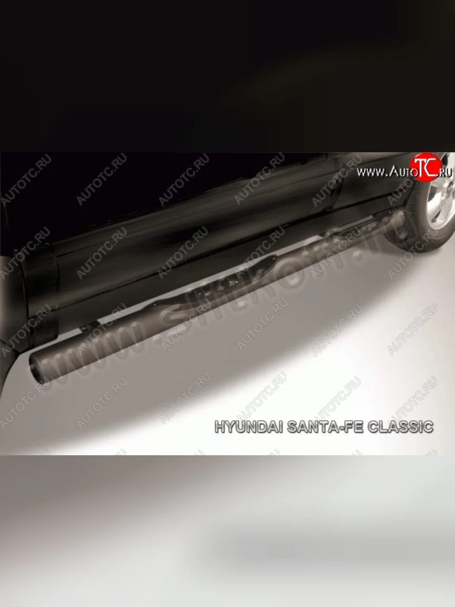 Защита порогов из трубы d76 Slitkoff (с проступью) Hyundai Santa Fe SM (2000-2012) (Цвет: серебристый)  в Керчи Республика Крым