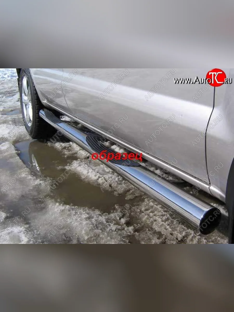 Защита порогов их трубы d76 Slitkoff (с проступью)  Hyundai Tucson (2010-2017) LM (Цвет: серебристый)  в Самаре Самарской области