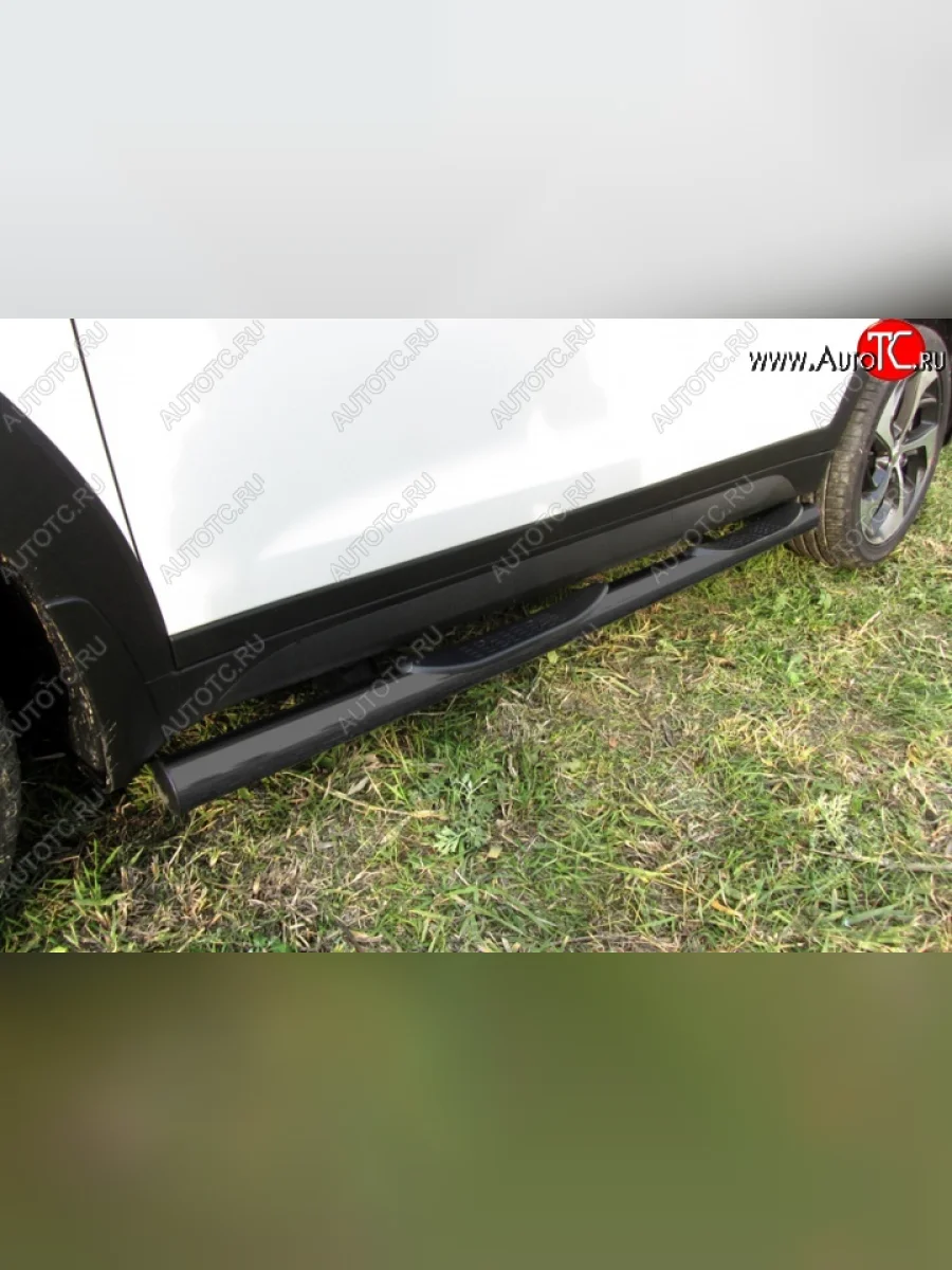 Защита порогов из трубы d76 Slitkoff (с проступью) Hyundai Tucson TL дорестайлинг (2015-2018) (Цвет: серебристый)  в Керчи Республика Крым