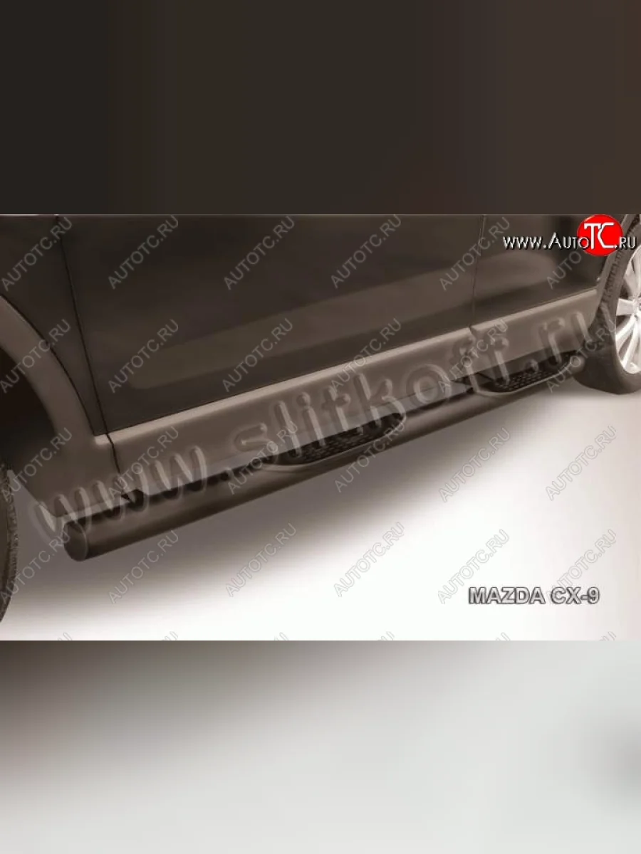 Защита порогов Slitkoff Mazda CX-9 TB дорестайлинг (2007-2009) (Цвет: серебристый)  с доставкой в г. Керчь