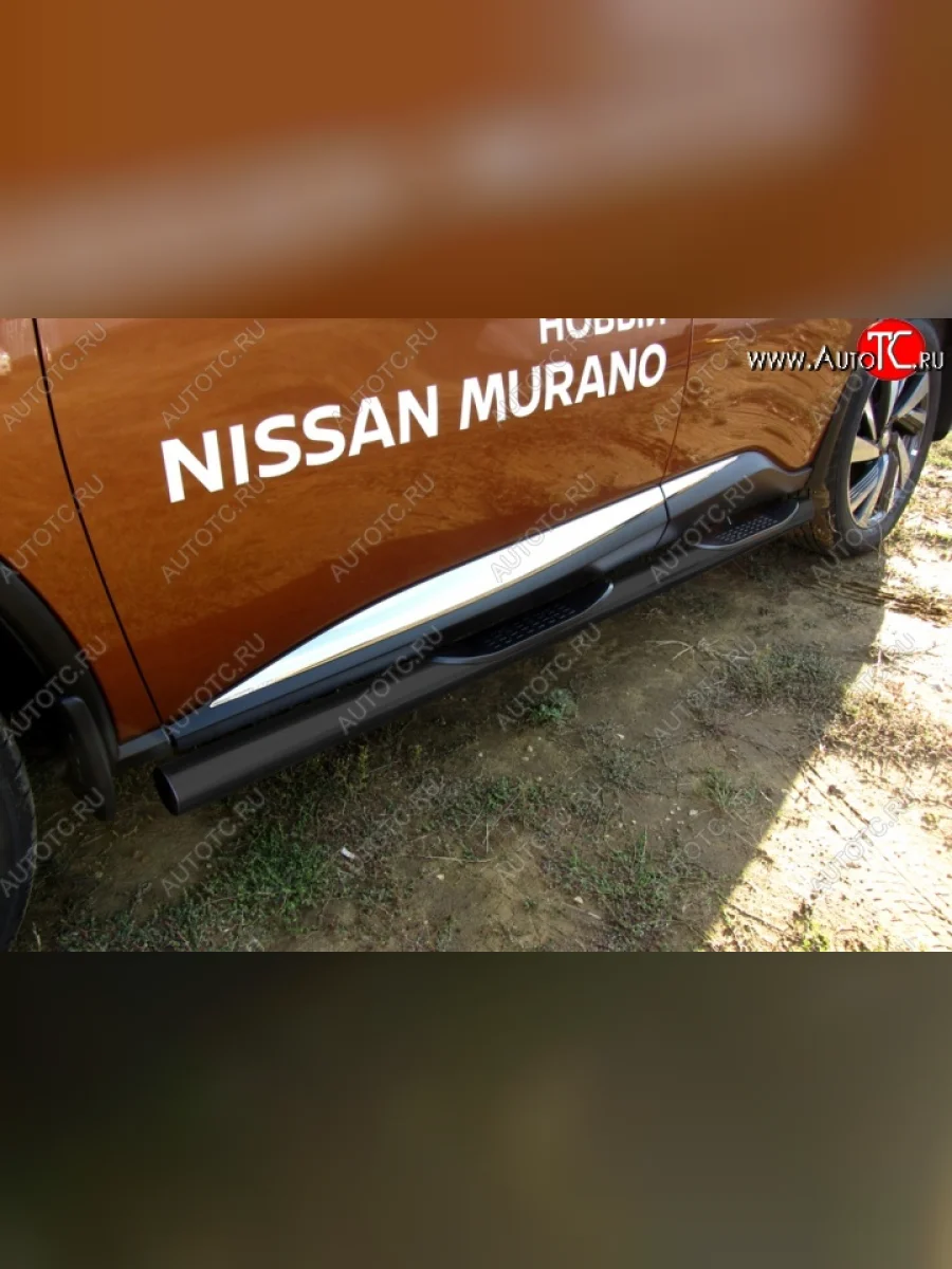 Защита порогов Slitkoff Nissan Murano 3 Z52 дорестайлинг (2015-2022) (Цвет: серебристый)  в Воронеже Воронежской области
