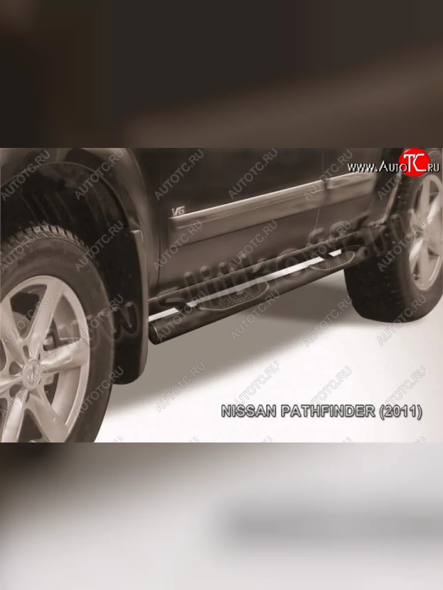 Защита порогов Slitkoff Nissan Pathfinder R51 рестайлинг (2009-2014) (Цвет: серебристый)  с доставкой в г. Пермь