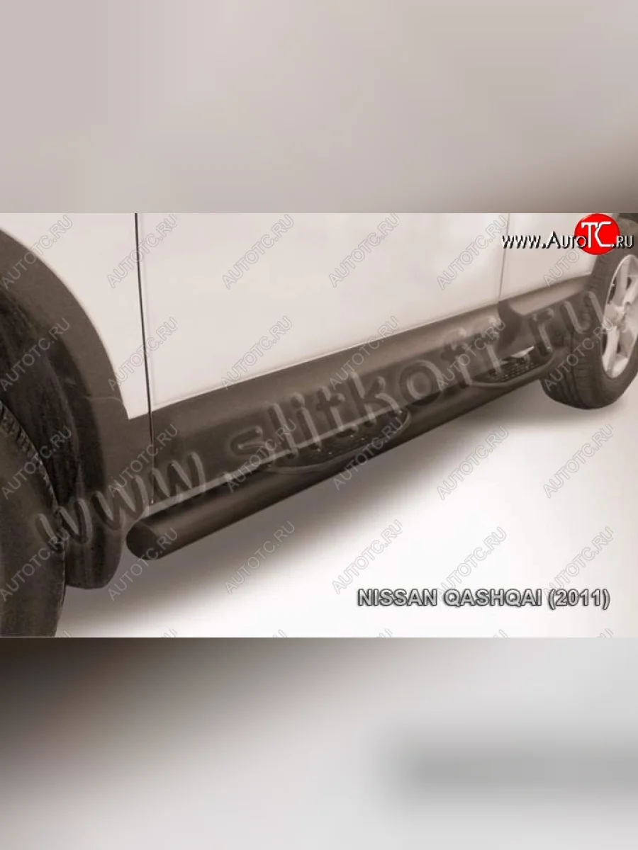 Защита порогов Slitkoff Nissan Qashqai 1 J10 рестайлинг (2010-2013) (Цвет: серебристый)  в Воронеже Воронежской области
