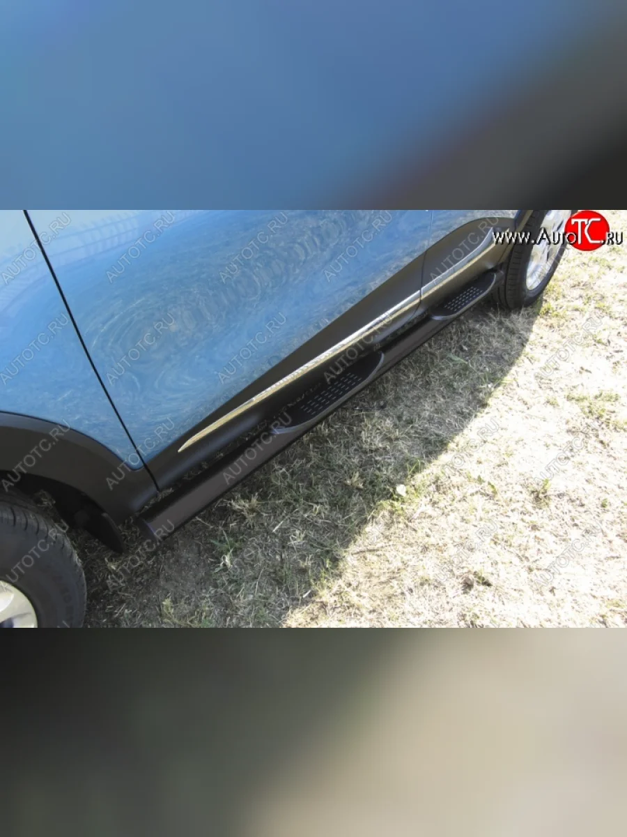 Защита порогов Slitkoff Renault Kaptur дорестайлинг (2016-2020) (Цвет: серебристый)  с доставкой в г. Керчь
