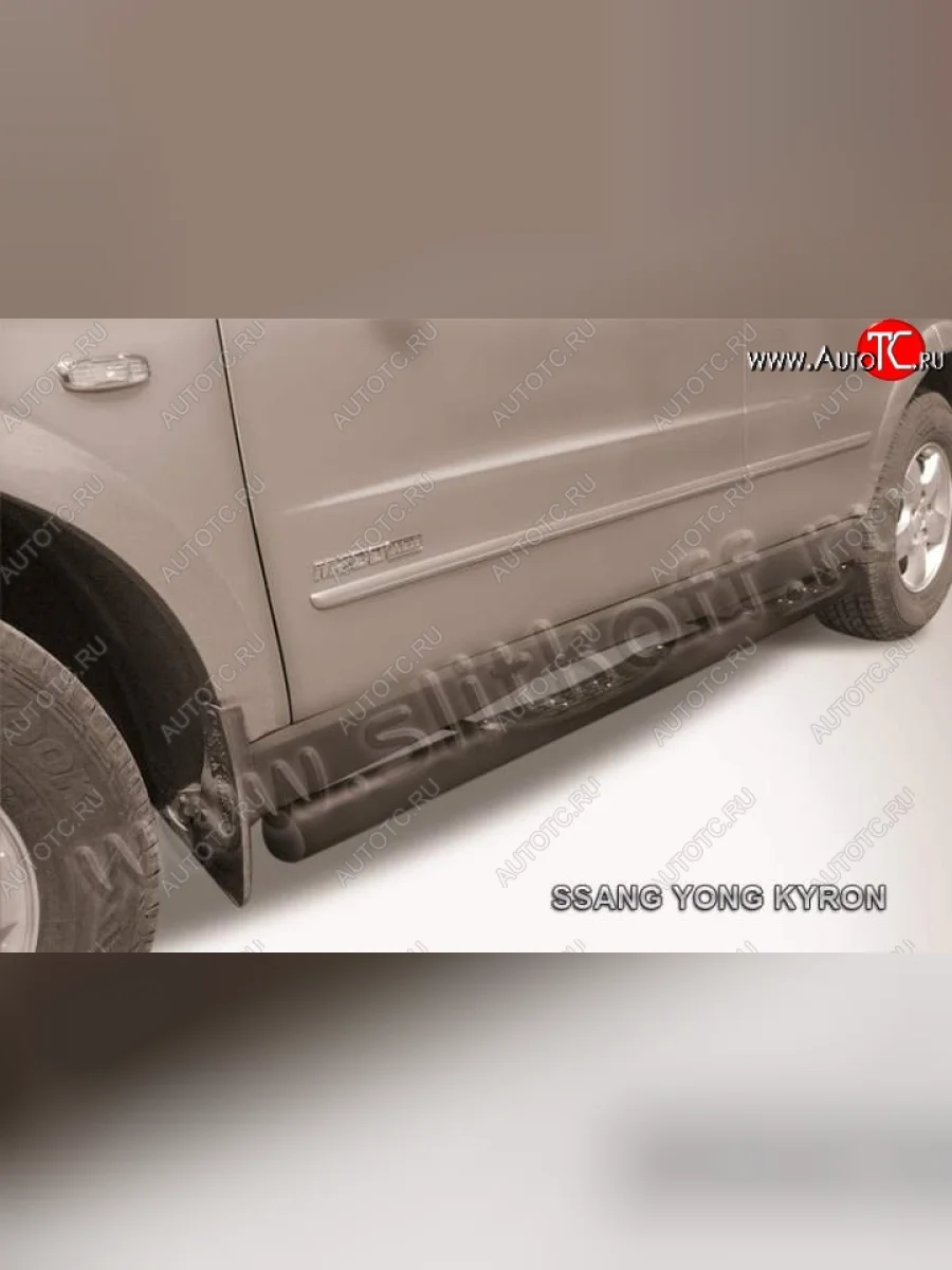 Защита порогов Slitkoff SSANGYONG Kyron дорестайлинг (2005-2007) (Цвет: серебристый)  с доставкой в г. Пермь