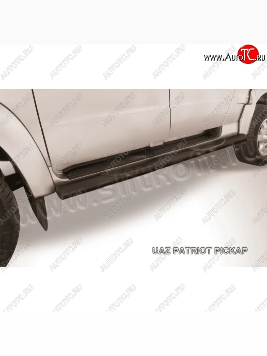 Защита порогов d76 с проступями Уаз Патриот 23632 1 рестайлинг пикап (2014-2016) (Цвет: серебристый)  с доставкой в г. Керчь
