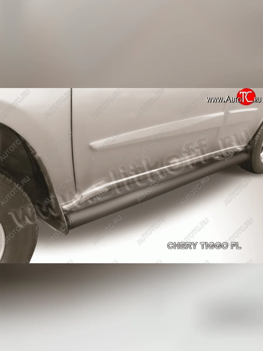 Защита порогов d76 труба Slitkoff Chery Tiggo T11 рестайлинг (2013-2016) (Цвет: серебристый)  в Перми Пермском крае