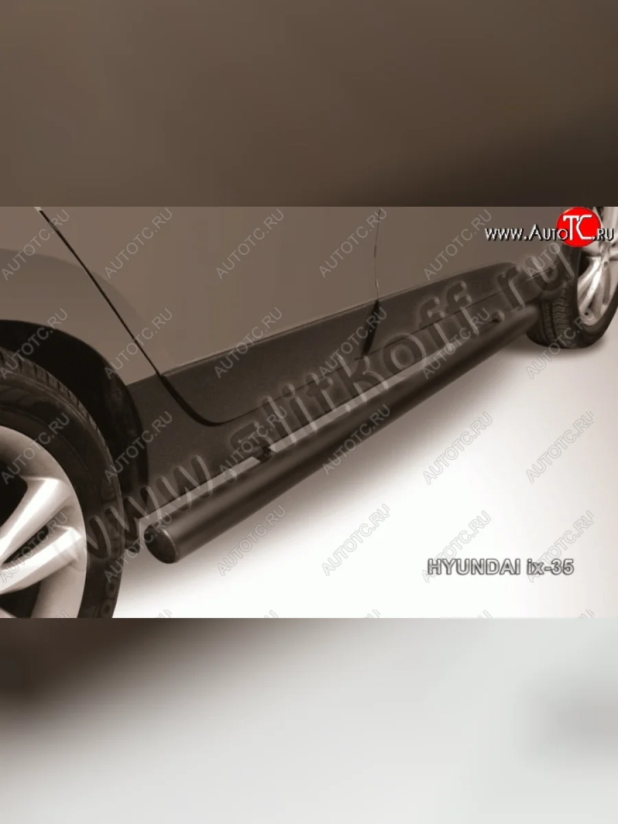 Защита порогов из трубы d76 Slitkoff Hyundai IX35 LM дорестайлинг (2009-2013) (Цвет: серебристый)  в Перми Пермском крае