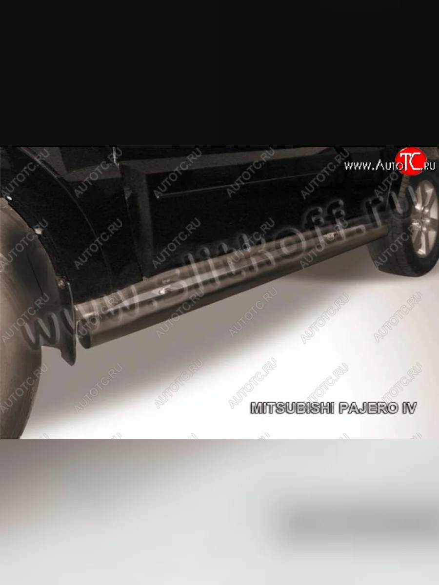 Защита порогов Slitkoff Mitsubishi Pajero 4 V90 дорестайлинг (2006-2011) (Цвет: серебристый)  в Перми Пермском крае