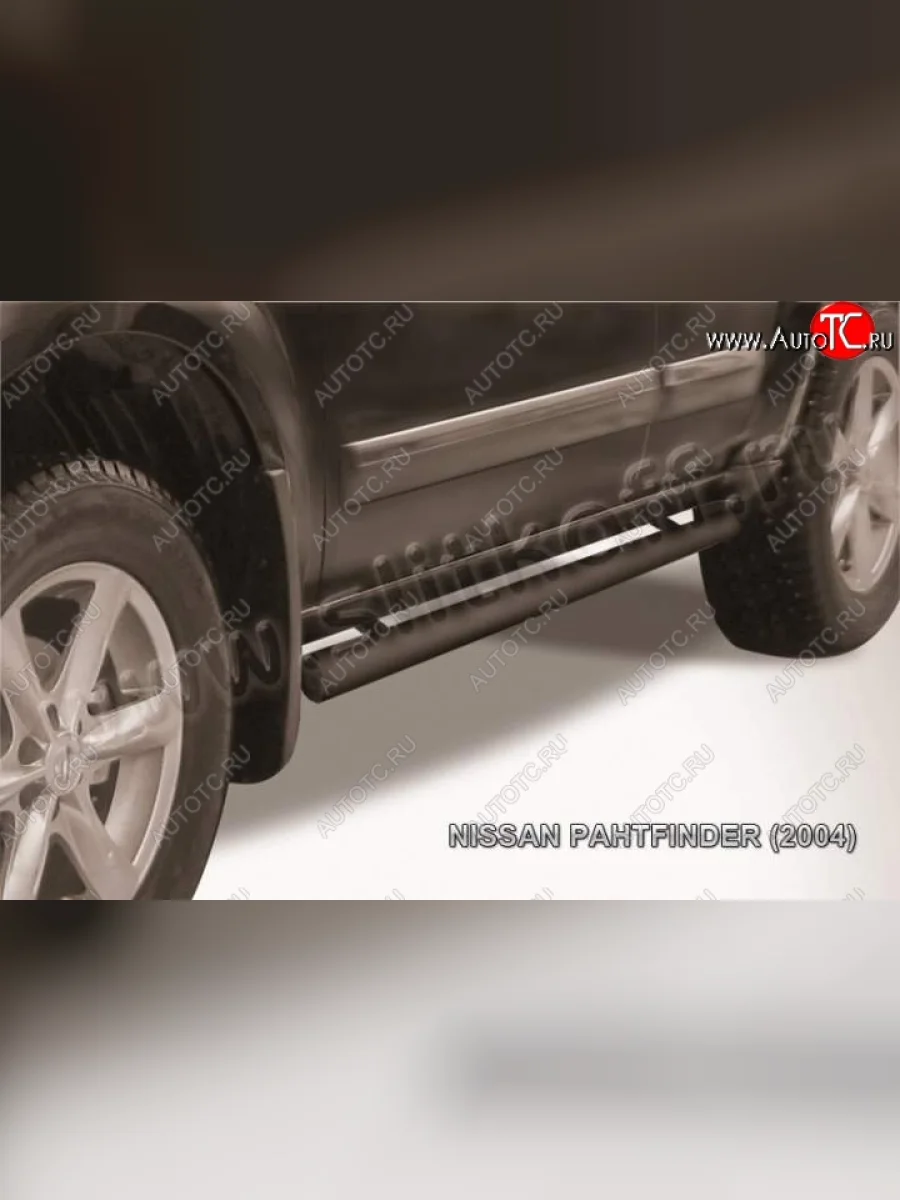 Защита порогов Slitkoff Nissan Pathfinder R51 рестайлинг (2009-2014) (Цвет: серебристый)  с доставкой в г. Пермь