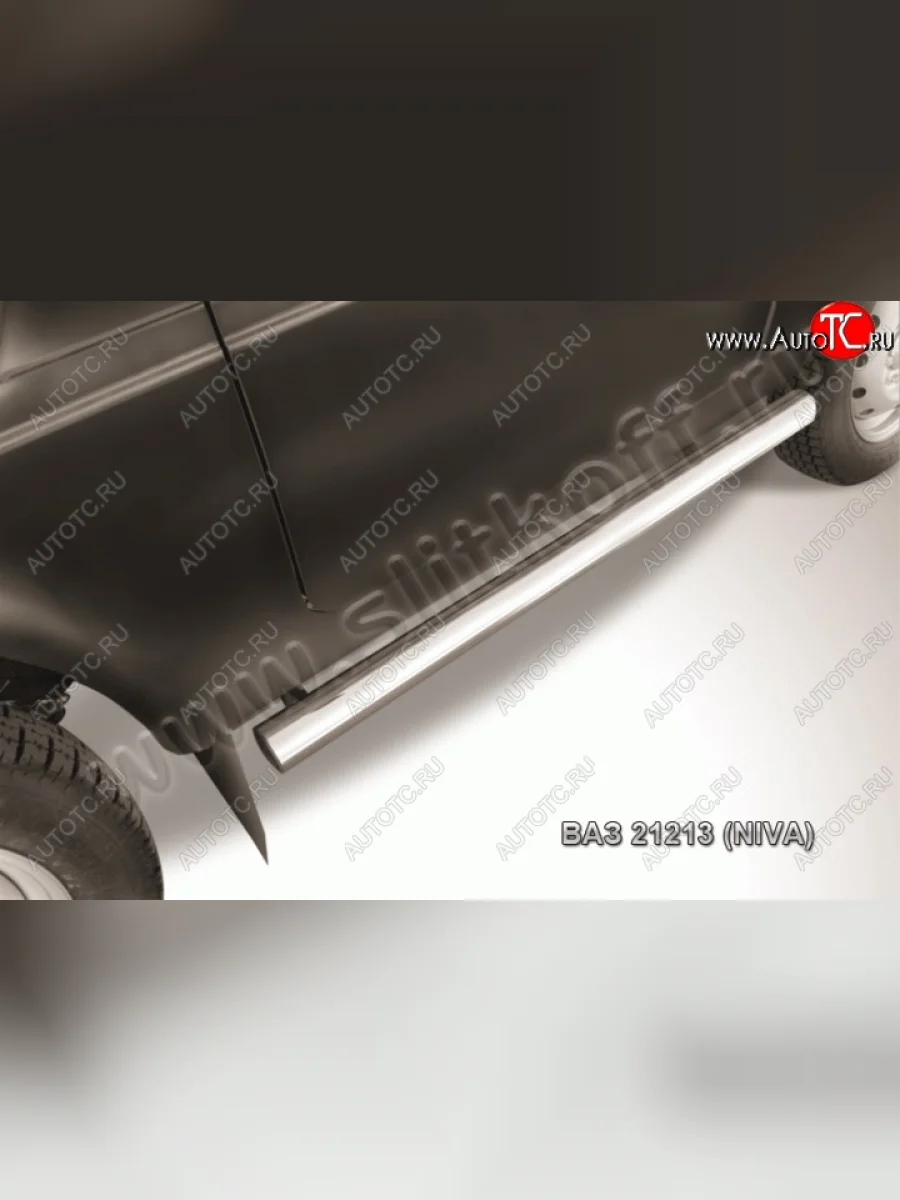 Защита порогов (Ø76 с проступью, с полимерным покрытием) Slitkoff Лада ВАЗ нива 4х4 2131 (Legend) 5 дв. 2-ой рестайлинг (2021-2025) (Цвет: серебристый)  в Керчи Республика Крым