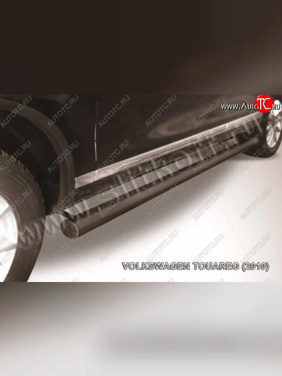 Защита порогов (Ø76 мм, с полимерным покрытием) Slitkoff Volkswagen Touareg 2 NF дорестайлинг (2010-2014) (Цвет: серебристый)  в Керчи Республика Крым