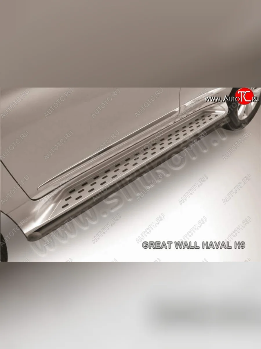 Защита порогов Slitkoff (труба d42) Haval H9 1-ый рестайлинг (2017-2019) (Цвет: серебристый)  в Керчи Республика Крым