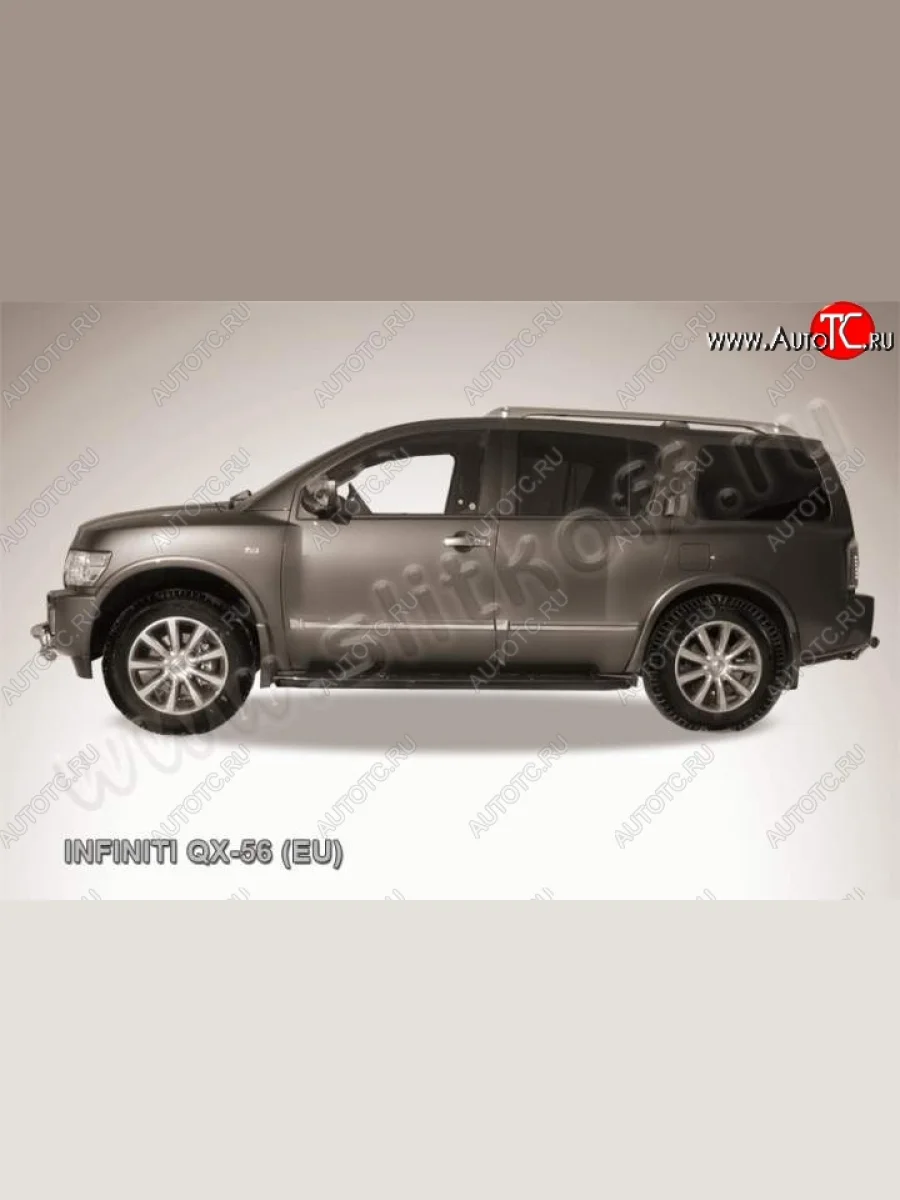 Защита штатного порога d42 Slitkoff INFINITI QX56 JA60 дорестайлинг (2004-2007) (Цвет: серебристый)  с доставкой в г. Керчь
