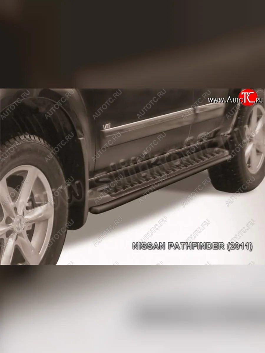 Защита штатного порога d42 Slitkoff Nissan Pathfinder R51 рестайлинг (2009-2014) (Цвет: серебристый)  с доставкой в г. Пермь