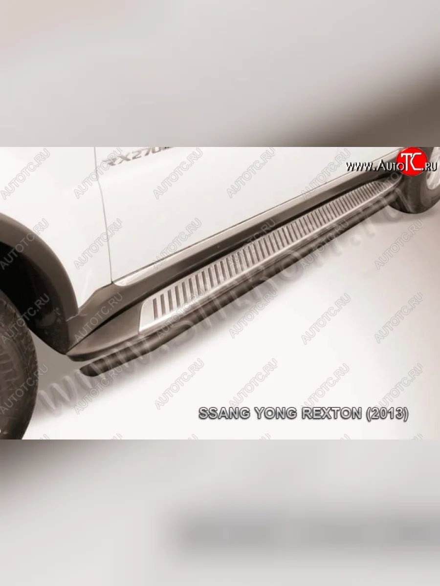 Защита штатного порога d42 Slitkoff SSANGYONG Rexton Y290 (2012-2017) (Цвет: серебристый)  в Перми Пермском крае