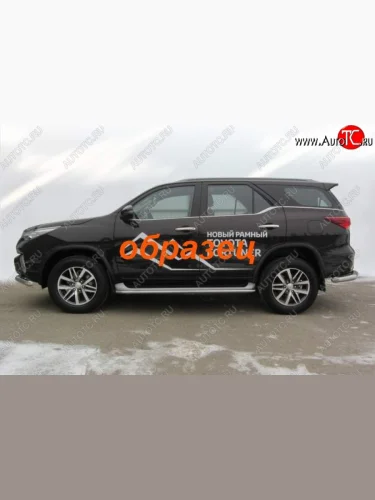 Защита порогов (Ø42 мм, с полимерным покрытием) Slitkoff (Цвет: серебристый) Toyota Fortuner  AN160 (2015-2025) дорестайлинг, рестайлинг