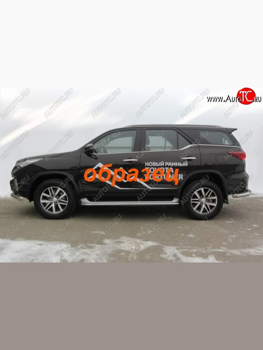 Защита порогов (Ø42 мм, с полимерным покрытием) Slitkoff Toyota Fortuner AN160 рестайлинг (2020-2025) (Цвет: серебристый)  в Керчи Республика Крым