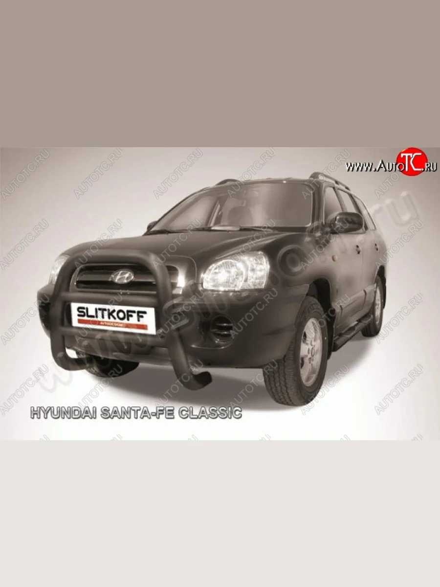 Кенгурятник d76 Slitkoff (высокий)  Hyundai Santa Fe (2000-2012) SM (Цвет: серебристый)  в Самаре Самарской области