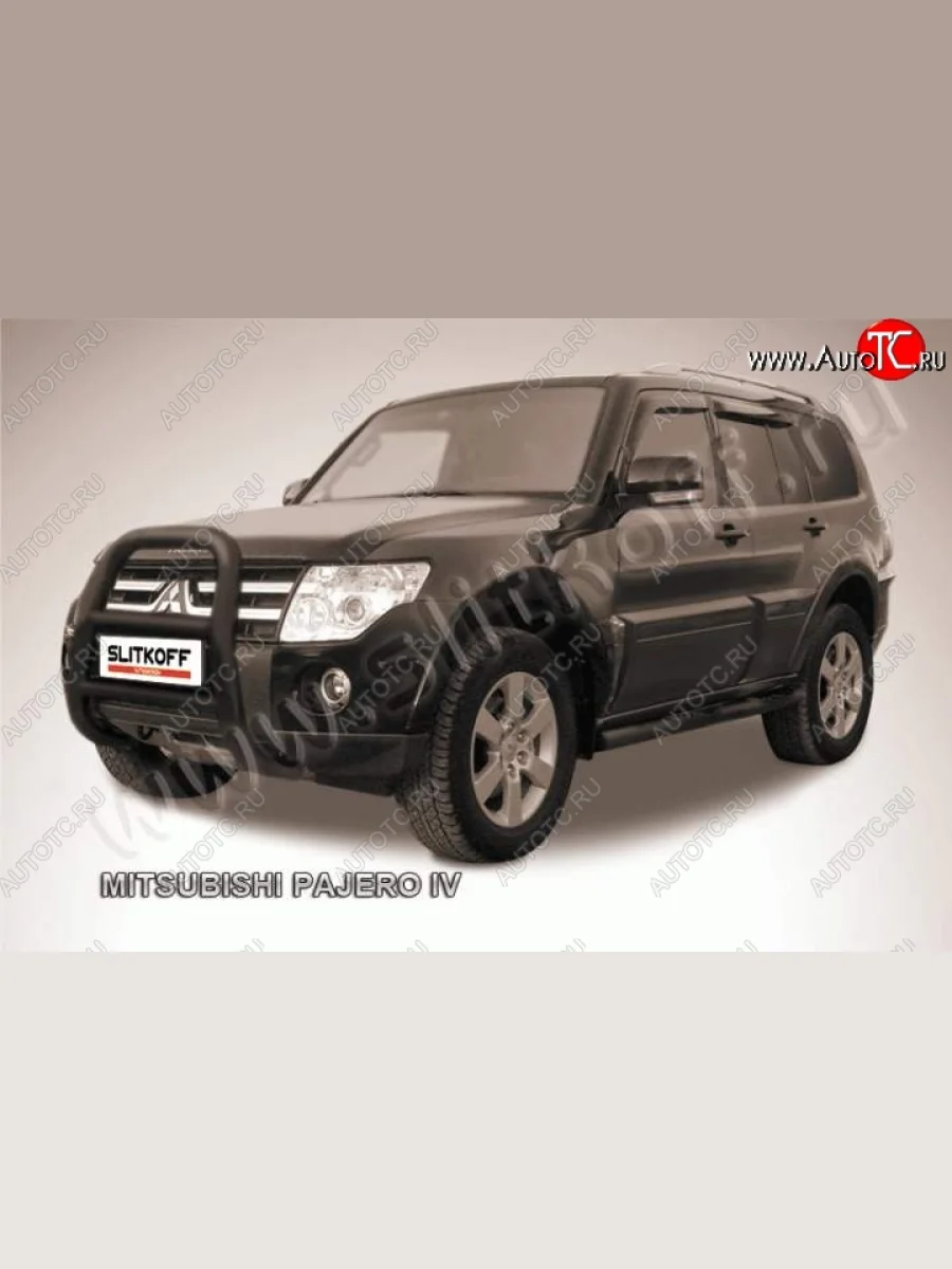 Кенгурятник d76 высокий  Mitsubishi Pajero (2006-2015) 4 V90, 4 V80 (Цвет: серебристый)  в Керчи Республика Крым