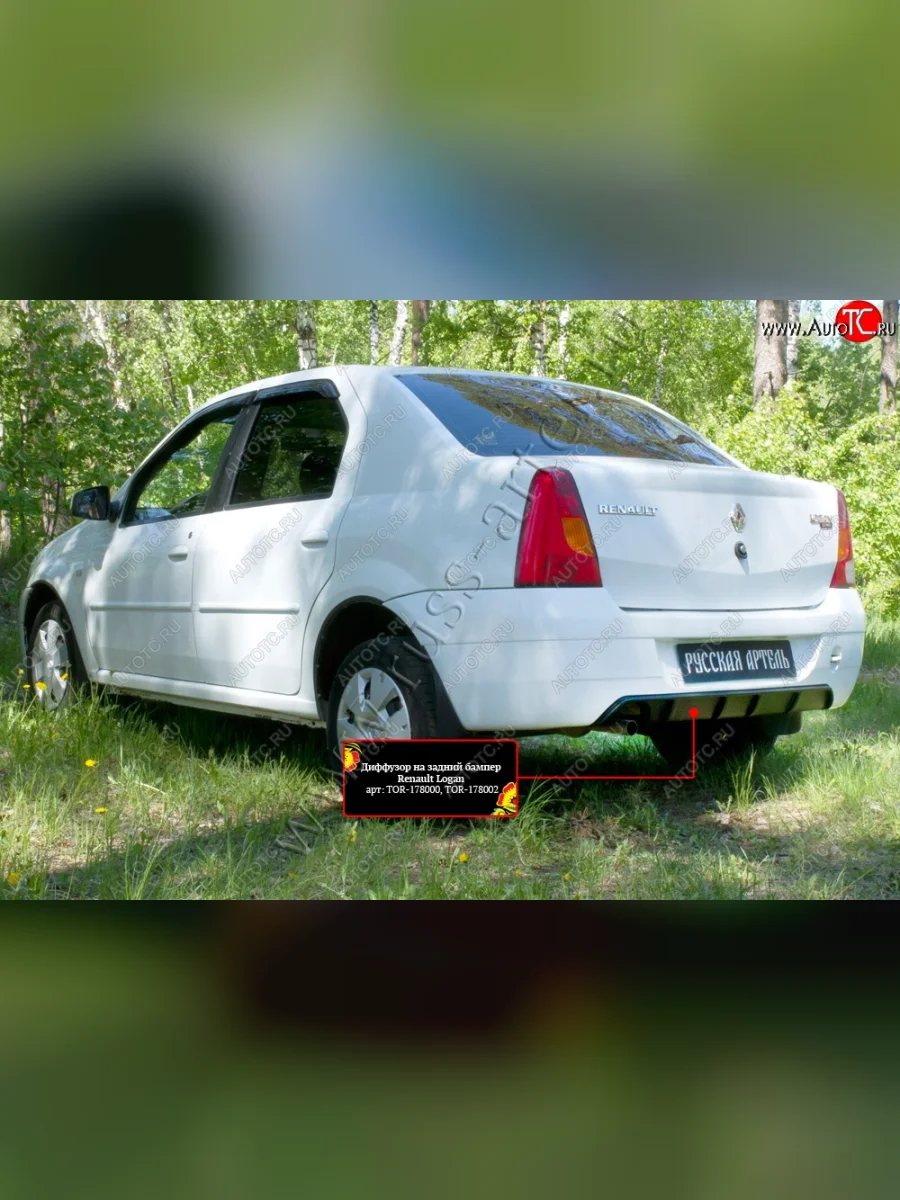 Диффузор на задний бампер RA  Renault Logan 1 дорестайлинг (2004-2010) (глянец) (Неокрашенный)  с доставкой в г. Пермь