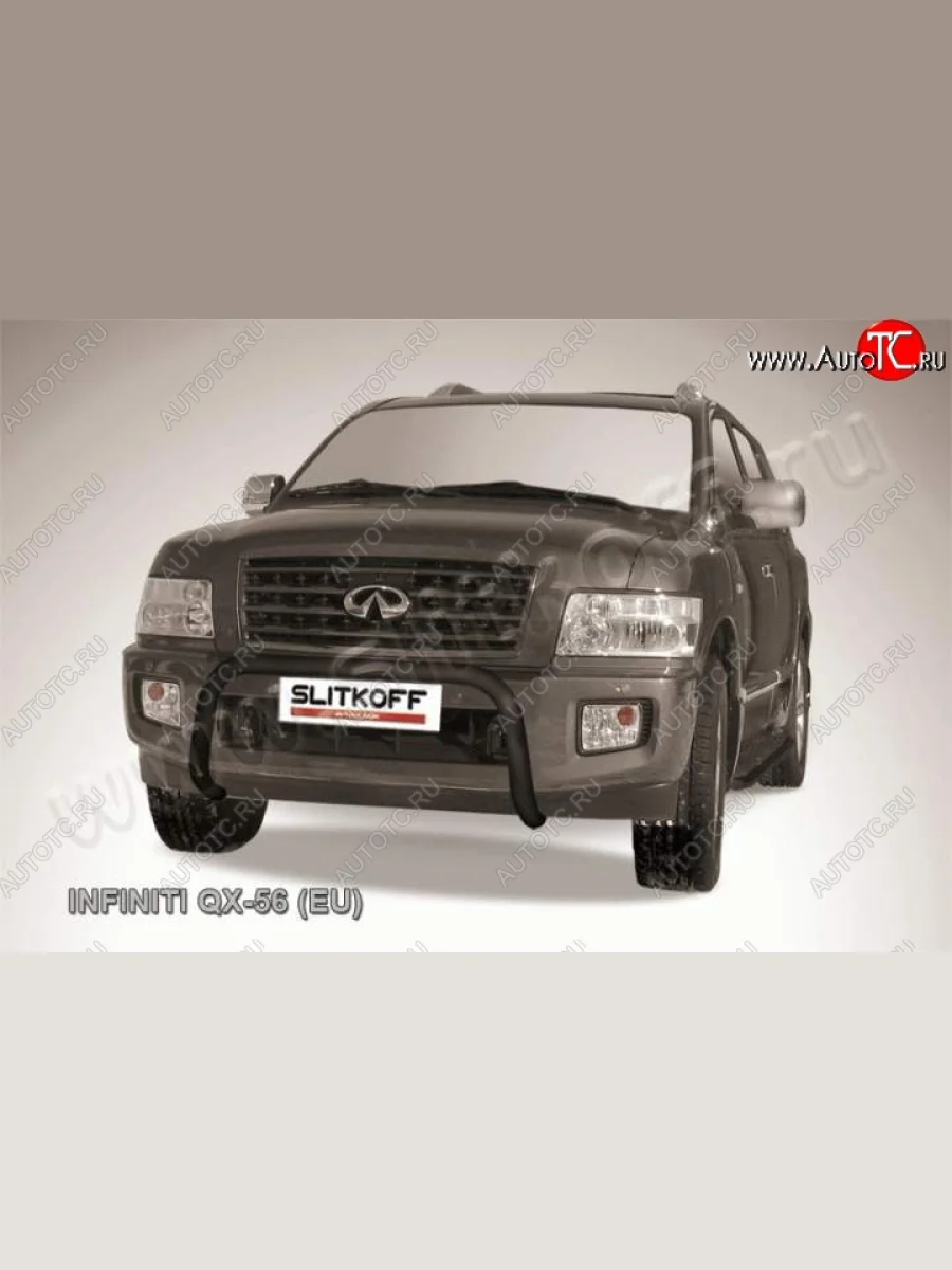 Кенгурятник d76 Slitkoff (низкий, мини) INFINITI QX56 JA60 рестайлинг (2007-2010) (Цвет: серебристый)  с доставкой в г. Керчь