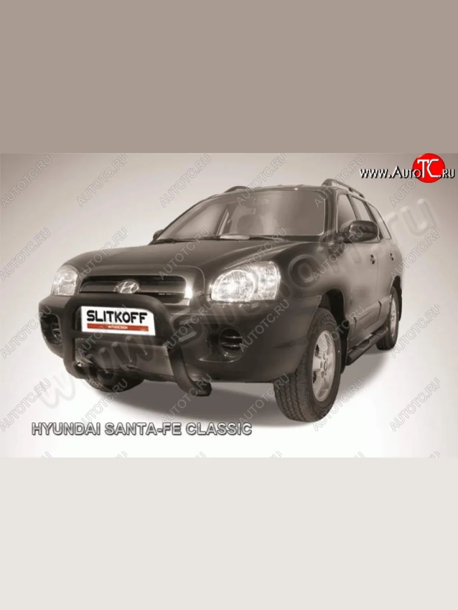 Кенгурятник d76 Slitkoff (низкий) Hyundai Santa Fe SM (2000-2012) (Цвет: серебристый)  в Керчи Республика Крым