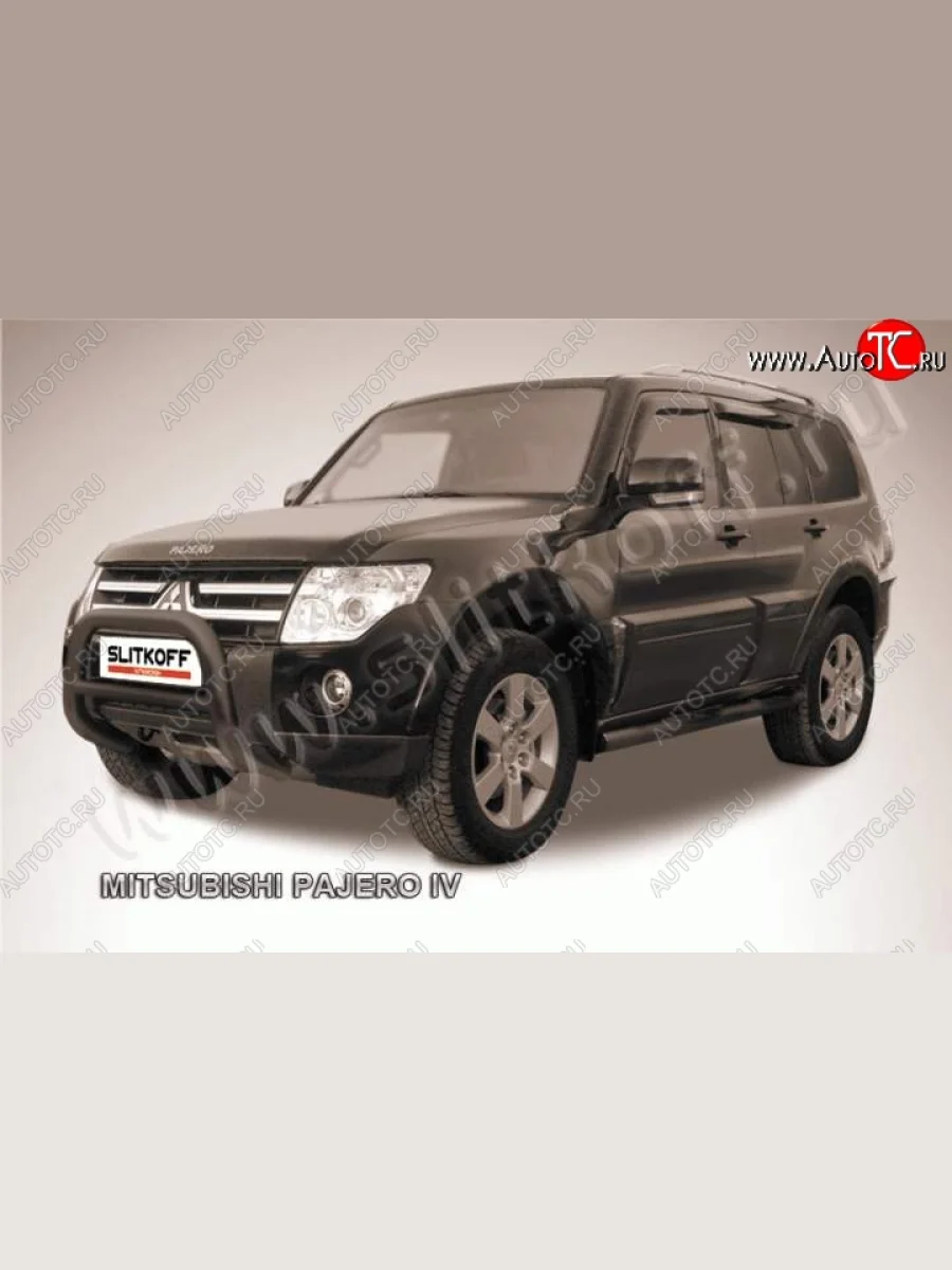 Кенгурятник d76 низкий  Mitsubishi Pajero (2006-2015) 4 V90, 4 V80 (Цвет: серебристый)  в Самаре Самарской области