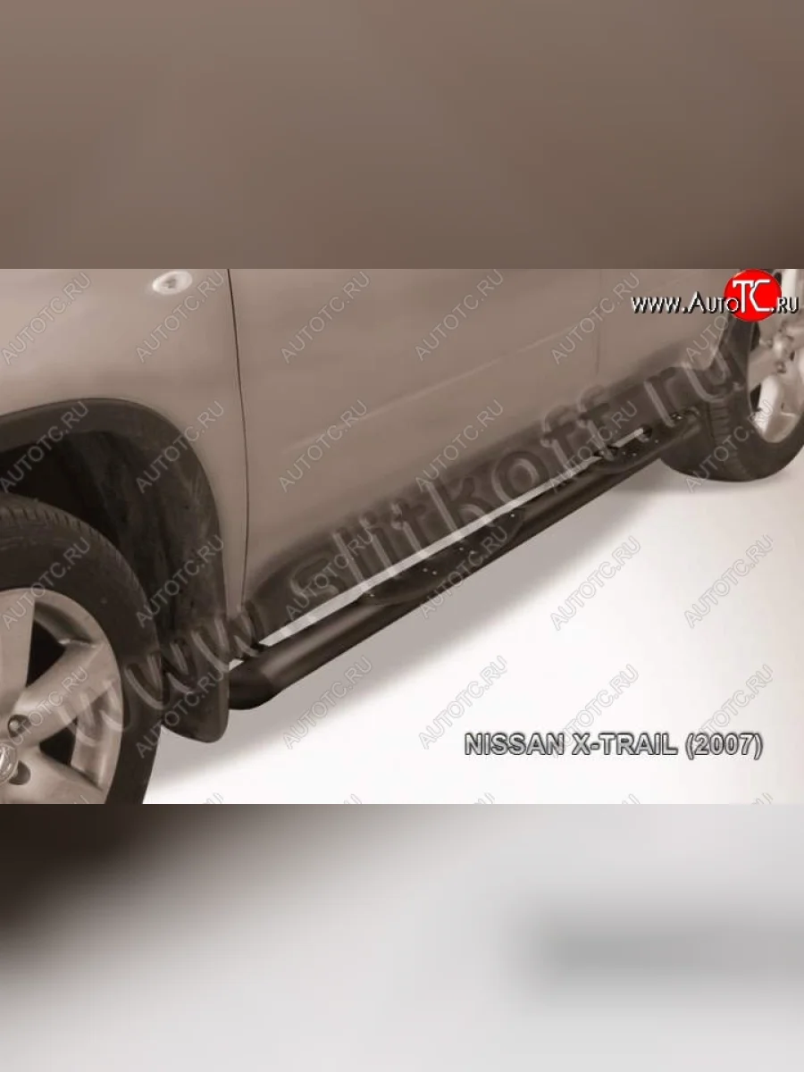 Пороги d76 с проступями со скосами Nissan X-trail 2 T31 дорестайлинг (2007-2011) (Цвет: серебристый)  в Керчи Республика Крым
