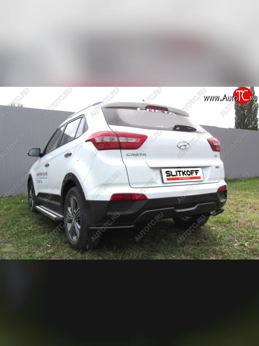 Защита заднего бампера из уголков d42 Slitkoff Hyundai Creta GS дорестайлинг (2015-2019) (Цвет: серебристый)  в Керчи Республика Крым