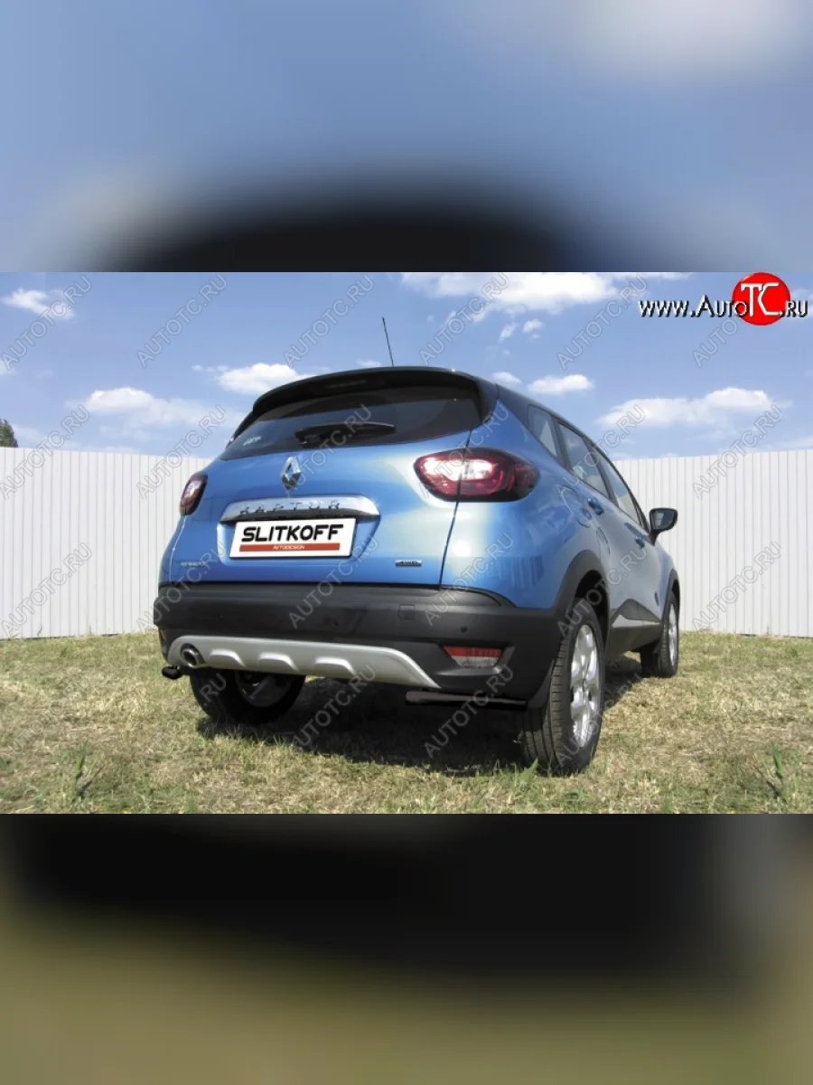 Защита заднего бампера из труб d42 Slitkoff (уголки) Renault Kaptur дорестайлинг (2016-2020) (Цвет: серебристый)  с доставкой в г. Керчь