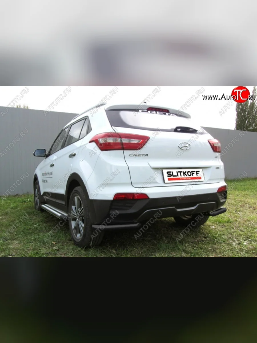 Защита заднего бампера из уголков d57 Slitkoff Hyundai Creta GS дорестайлинг (2015-2019) (Цвет: серебристый)  с доставкой в г. Керчь
