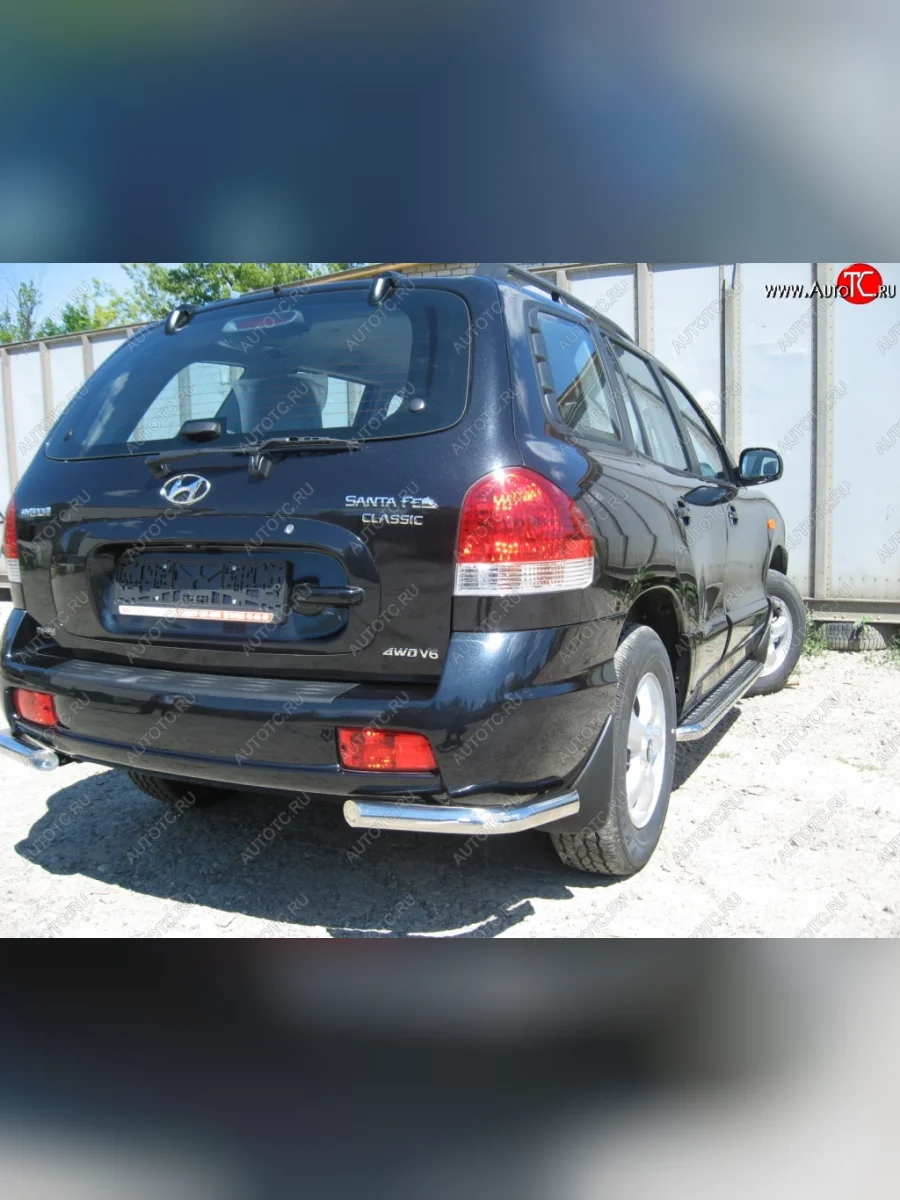 Защита заднего бампера из уголков d57 Slitkoff Hyundai Santa Fe SM (2000-2012) (Цвет: серебристый)  с доставкой в г. Самара