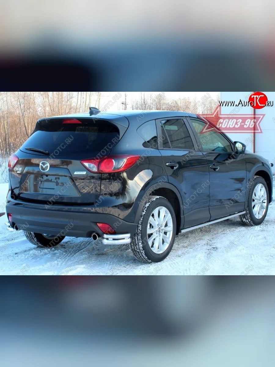 Защита заднего бампера из двойных боковых уголков Souz (d60/42, черная) Mazda CX-5 KE дорестайлинг (2011-2014)  в Перми Пермском крае