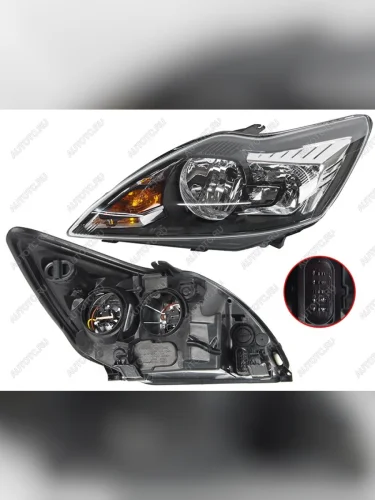 Левая фара SAT (с эл. корректором чёрная) Ford Focus 2 хэтчбэк 3 дв. рестайлинг (2007-2011)