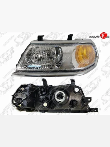 Левая фара SAT (хром, Евросвет) Mitsubishi Pajero Sport PA дорестайлинг (1996-2004)